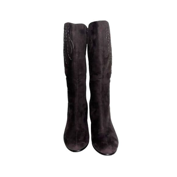 Midnight Velvet Brown Suede Beaded Heeled Boots 9W - Picture 2 of 7